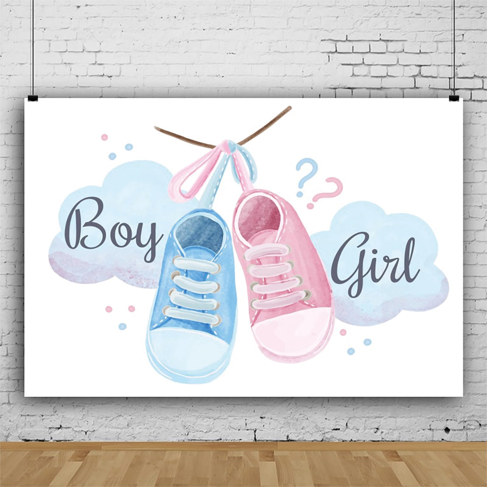 Gender Reveal Backdrop Boy or Girl Gender Reveal Photography Background Pink or Blue Shoes Baby Shower Party Banner Photo Background Decoration Studio