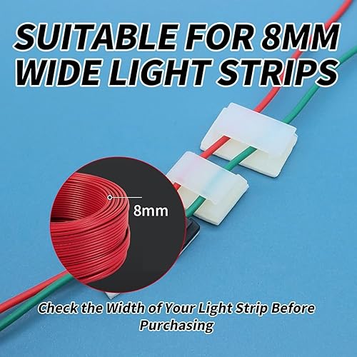 Miniatura 10 de YAFIYGI 120 clips de montaje de tiras de luz LED para pared, soportes de tira autoadhesivos, sujetadores para tira de luz de 0.315 in de ancho,