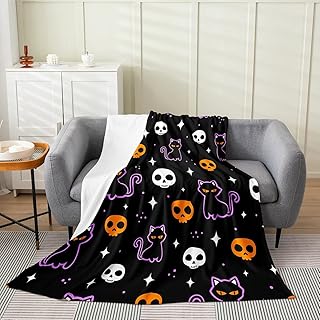 Erosebridal Halloween Fleece BlanketÂ Throw 50x60 inch,Gothic Skull Head Throw Blanket for Kids Boys Girls,Black Cat Flannel Blanket Home Room Decor,Starry Sky Bed Blanket Lightweight