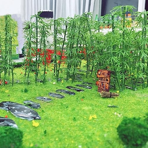 Miniatura 4 de Cayway 40 árboles de bambú modelo, 2 tamaños de árboles de bambú de plástico verde para decoración del hogar, paisaje en miniatura, proyecto de
