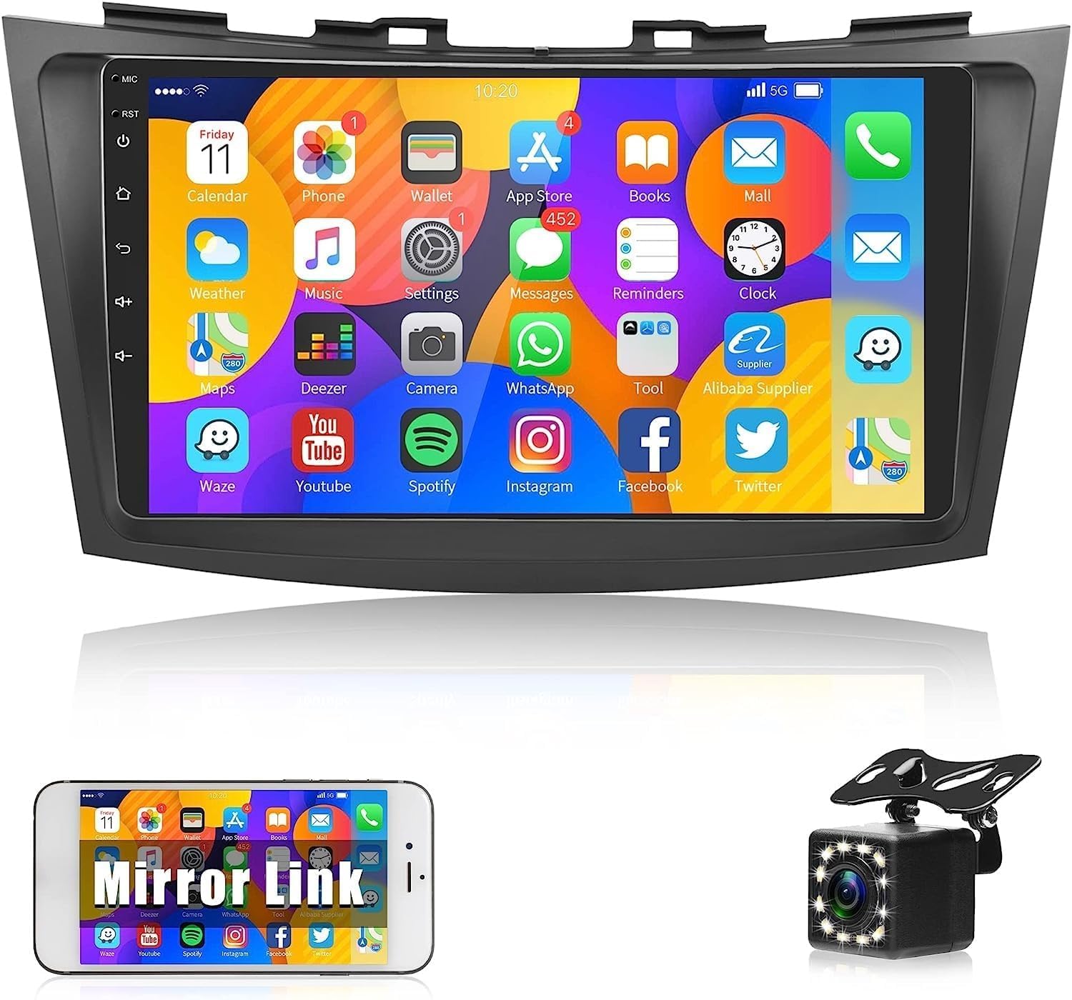 Android Car Stereo for Suzuki Swift 2011 2012 2013 2014 2015 2016 2017 1GB RAM 32GB ROM MirrorLink WiFi BT, IPS Touch Screen with Backup Camera Included (1+32G Without Apple Carplay)