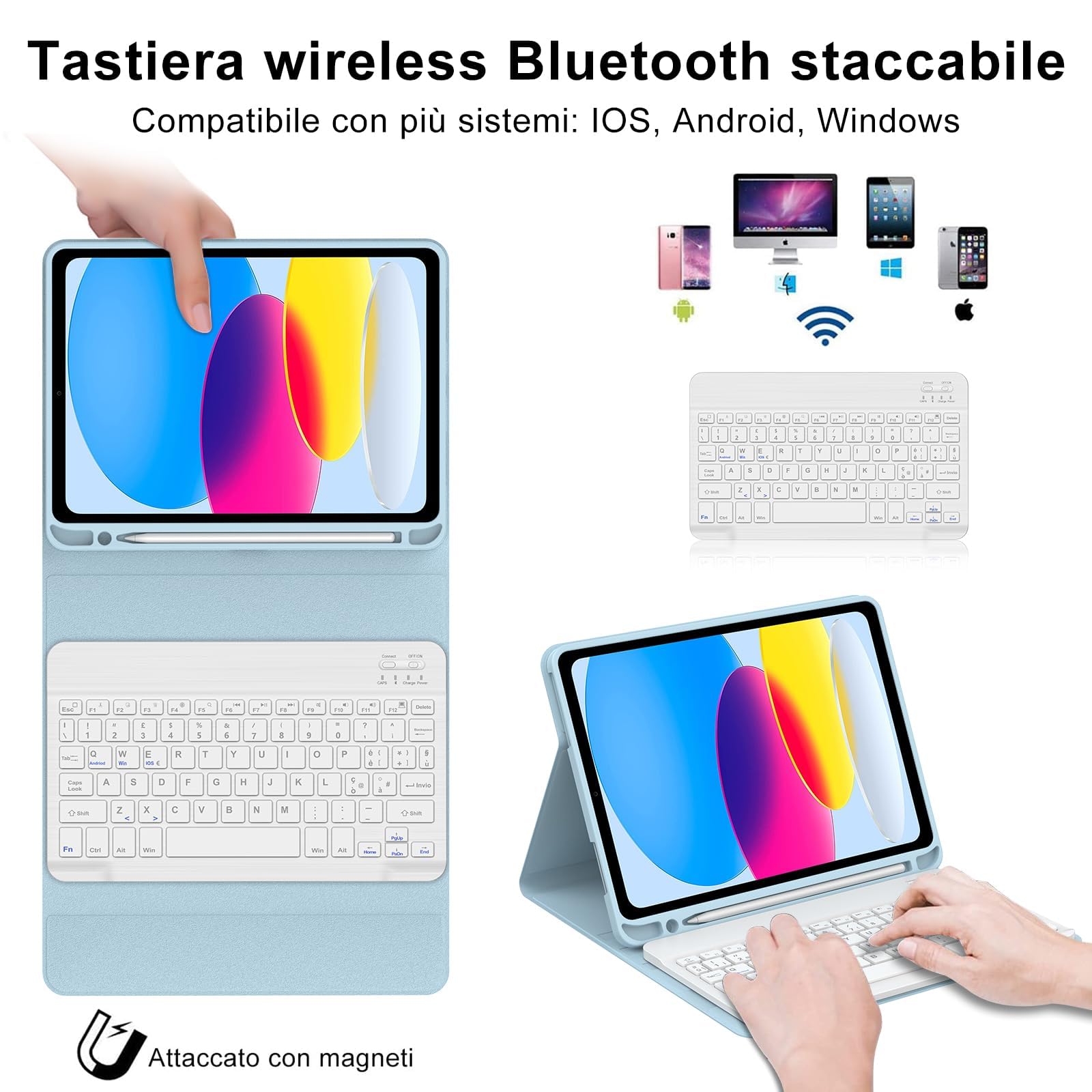 Inateck Custodia Tastiera iPad 10a/11a Gen, Magnetica Retroilluminata | Per iPad Air 11 M4/M3/M2, Air 5/4, Pro 11, supporto vert/orizz, touchpad, AceTouch, RGB, Nero