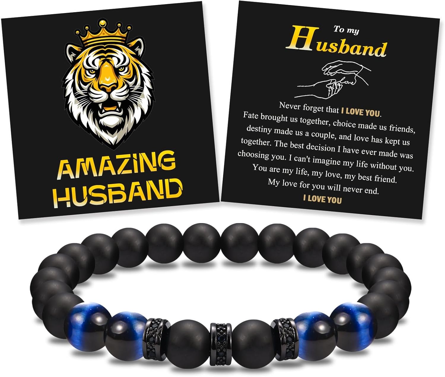 To My Son Grandson Nephew Brother Friend Dad Husband Uncle Stepdad Brother-in-Law Son-in-Law Father-in-Law Bracelet Gifts, Elastic Rope Beads Bracelet for Boys Men on Birthday Christmas Valentines Graduation Fathers Easter Basket Stuffers