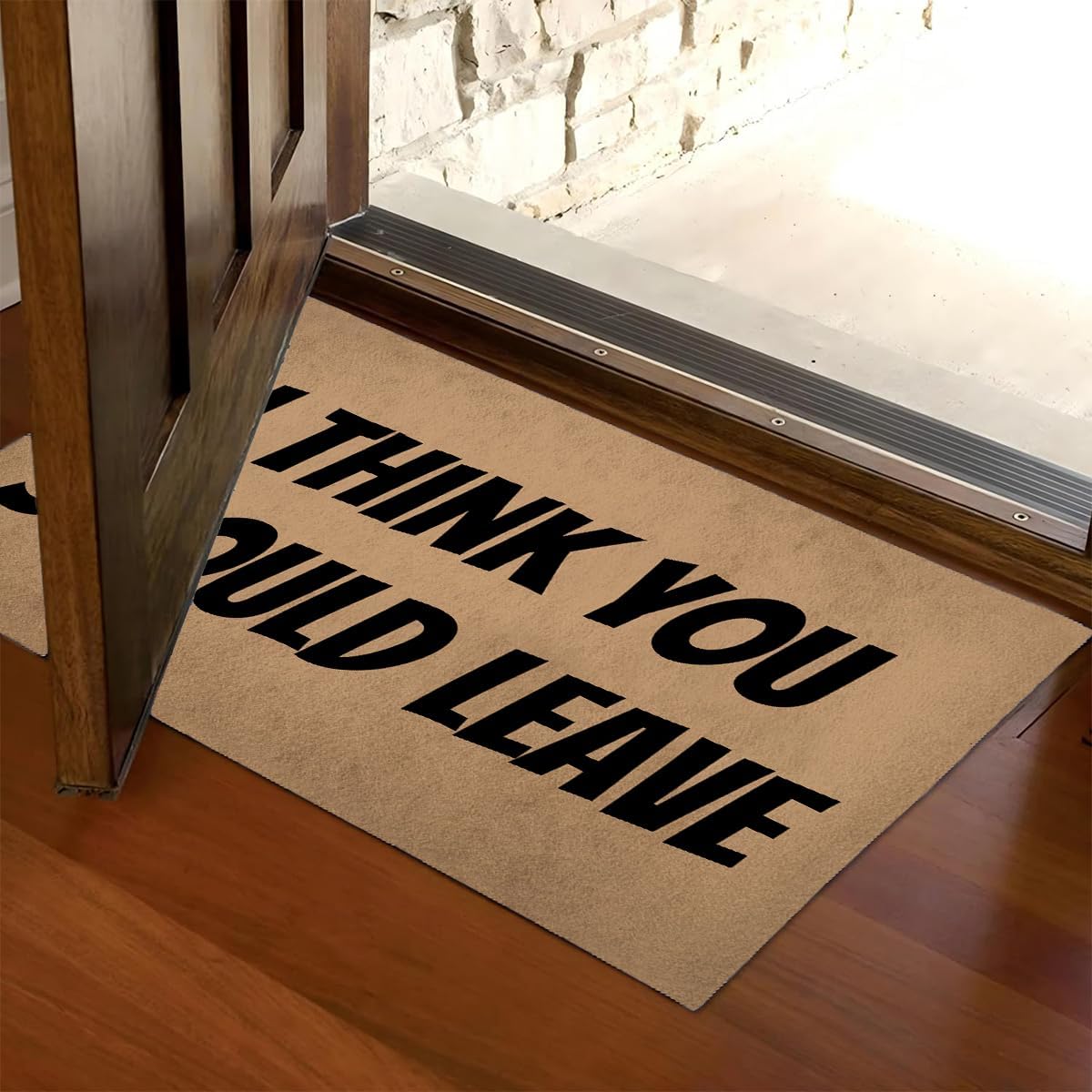 Funny Welcome Doormat (23.6 X 15.7 in) Anti-Slip Rubber Back Mat Prank Novelty Gift Entrance Way Kitchen Rugs Front Door Patio Decor (I Think You Should Leave Not Welcome Go Away)