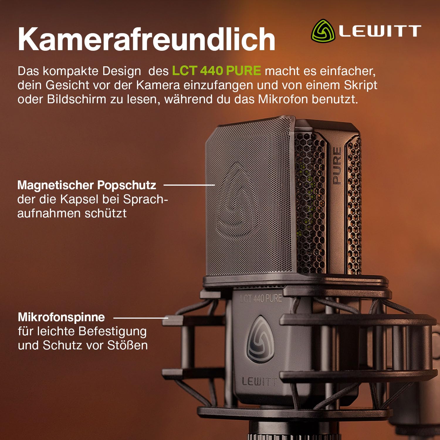 LCT 440 Pure - XLR-Kondensatormikrofon mit 1" Kapsel - Ideal für Gesang, Instrumente, Podcasting & Streaming - Inklusive Mikrofonspinne, Popschutz, Windschutz & Transporttasche