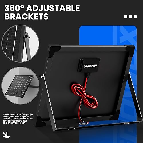 Miniatura 6 de POWOXI Cargador de batería solar de 20 W, 12 V, panel solar, mantenedor de goteo + controlador MPPT 8A mejorado+estante ajustable con protector de