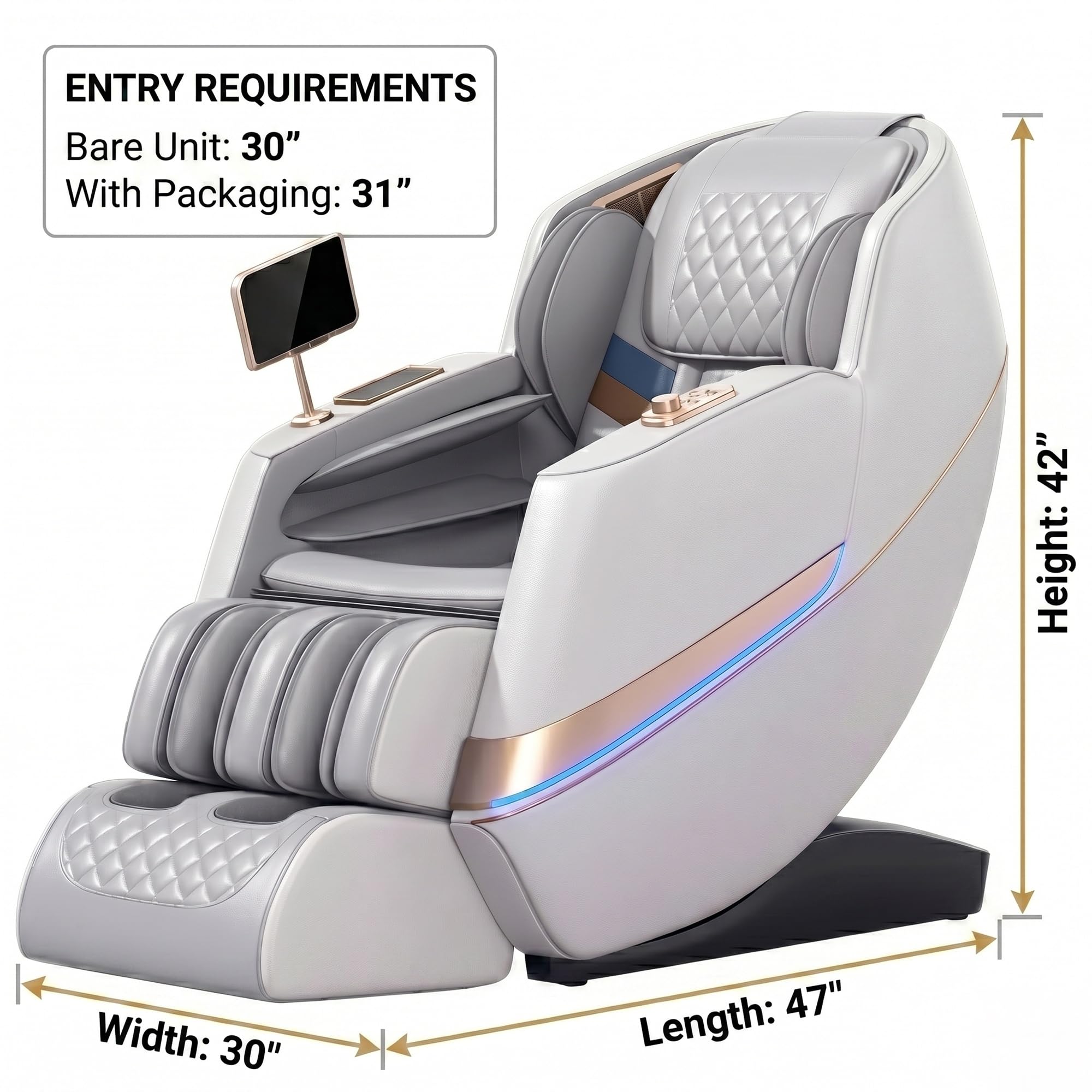 Sillón de Masaje Eléctrico Gravedad Cero con Control por Voz AI, Carril SL, Calor en Espalda y Piernas, Música Bluetooth HiFi, Carga Inalámbrica, 6 Modos(Gray)