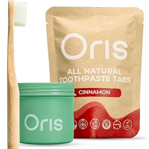 Oris Starter Bundle – 1 Month Supply: Natural Toothpaste Tablets | Fluoride-Free, Travel-Friendly, Kid-Safe with Enamel-Strengthening Nanohydroxyapatite (62 Count (Pack of 1), Cinnamon)