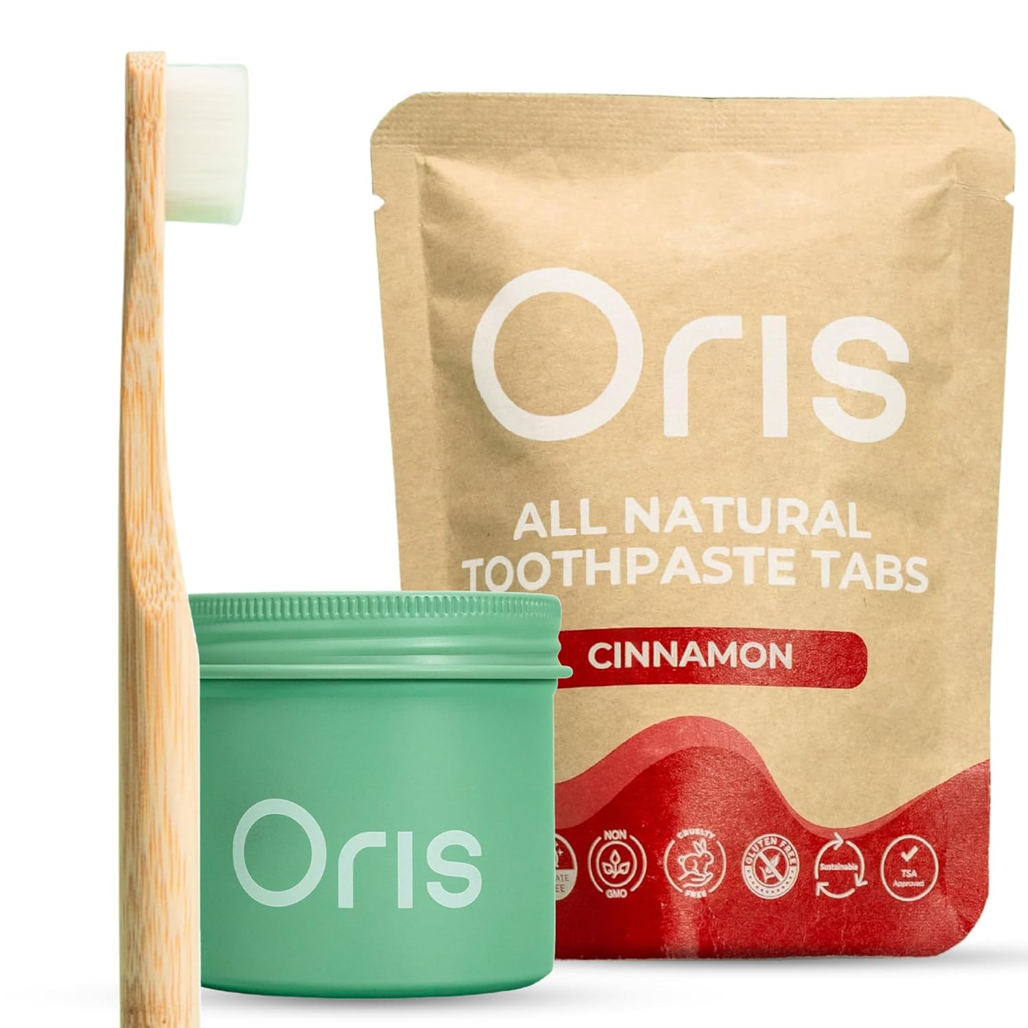 Oris Starter Bundle 1 Month Supply Natural Toothpaste Tablets Fluoride-Free Travel-Friendly Kid-Safe with Enamel-Strengthening Nanohydroxyapatite 62 Count Pack