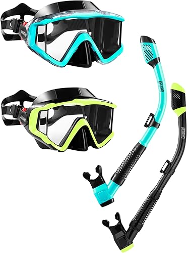 Miniatura 30 de Aegend - Equipo de esnórquel para adultos, jóvenes y niños, juego de esnórquel seco con vista panorámica, tecnología mejorada anti-fuga y anti-vaho,