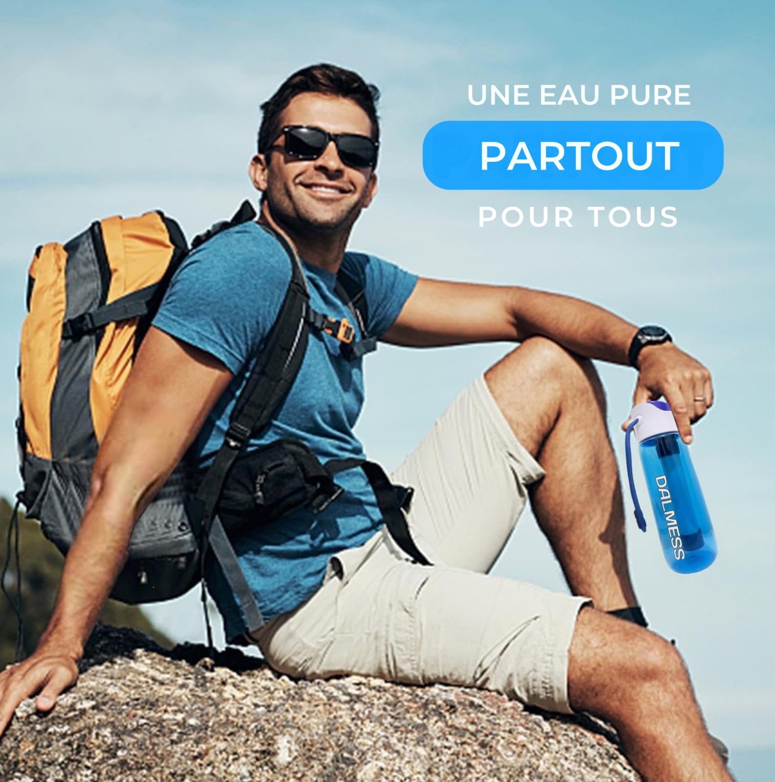 Gourde Filtrante Eau Non Potable 750ml avec Paille Filtrante de survie au Charbon Actif Purificateur d'eau Camping Randonée Voyage Trek Filtre 99.99% des bactéries elimine chlore et odeurs