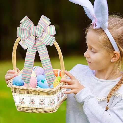 Miniatura 8 de Cinta de Pascua con cable de 2.5 pulgadas, 10 yardas, cinta de Pascua para cestas de Pascua, cinta de tela decorativa para envolver regalos de