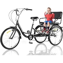 24 Inch Adult Tricycle 7 Speed, Trike with Back Seat,3 Wheel Bikes Extended Rear wheelbase Free Large-Capacity Basket Included for Women Seniors Picnic Exercise Shopping