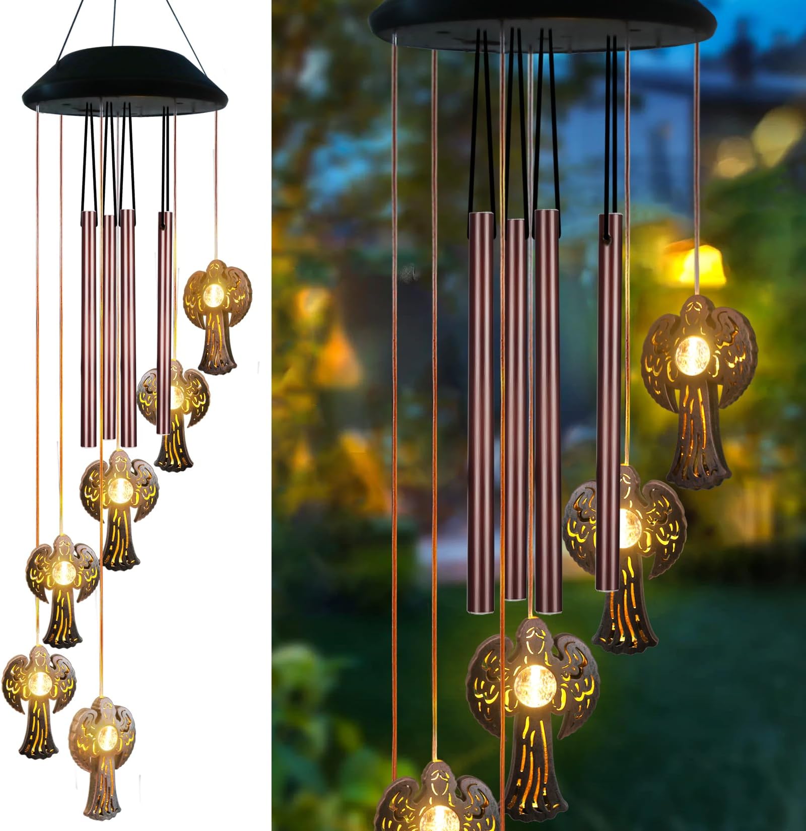 Kaixoxin Solar Angel Wind Chime Outdoor 6 LED Solar Wind Chime Lights for Out...