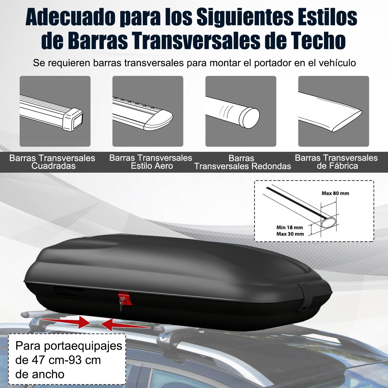 COSTWAY Cofre de Techo 250L, Cofre Techo Coche para Vehículo Impermeable con Llaves, Porta Equipaje de Automóvil, Caja de Equipaje de Techo para Coche, Vagone y SUV, Plata + Negro