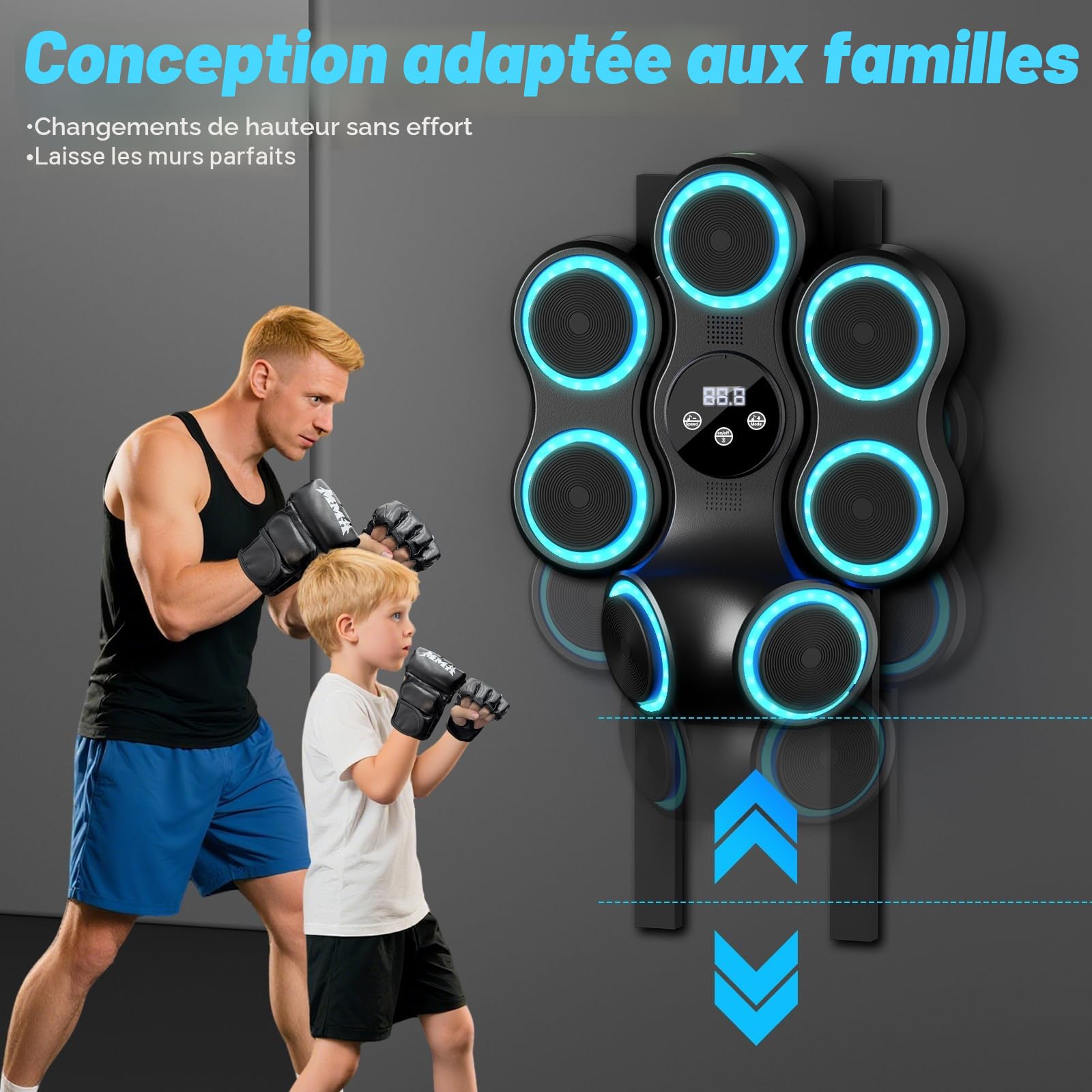 Machine de Boxe Musicale pour Adultes et Enfants, entraîneur de Frappe interactif avec Gants de Boxe, Sac de Frappe Mural de Grande Taille
