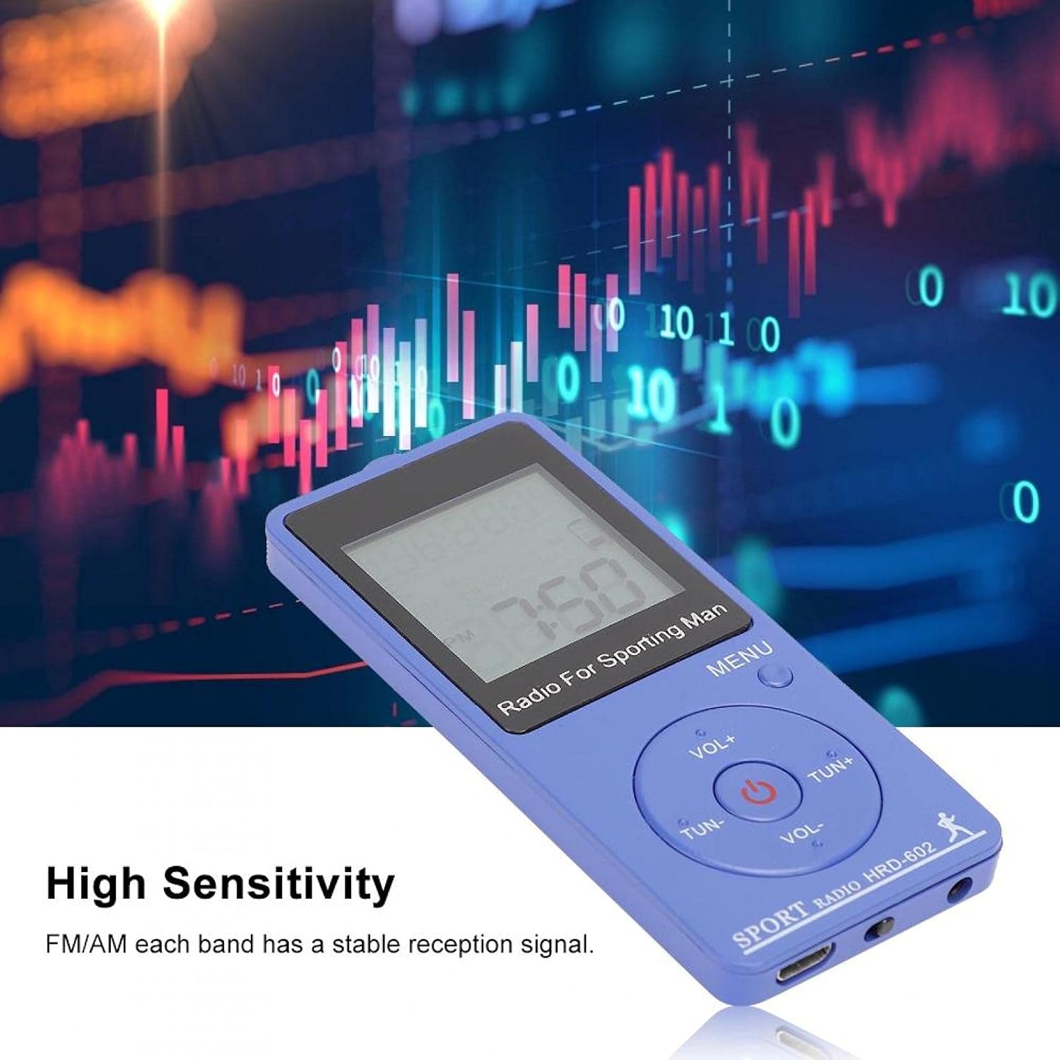 Bewinner Portable AM FM Pocket Radio with digital display showing frequency and time