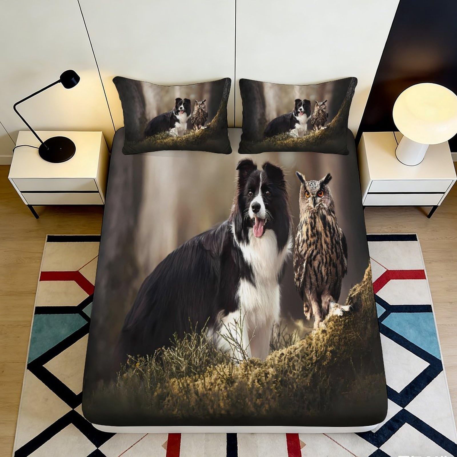 Jqzkxnhpbr Style-10 3D Printed Dog And Owl Fitted Sheet Microfiber Soft Bed Sheet Animal Forest Mattress Cover For Bedroom Decor 90X200x25cm