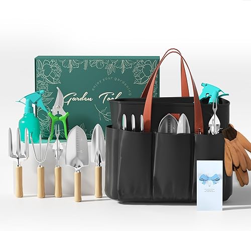 VerdantVibes Juego de herramientas de jardín de 9 piezas, herramientas de mano de jardinería resistentes con agarres ergonómicos antideslizantes,