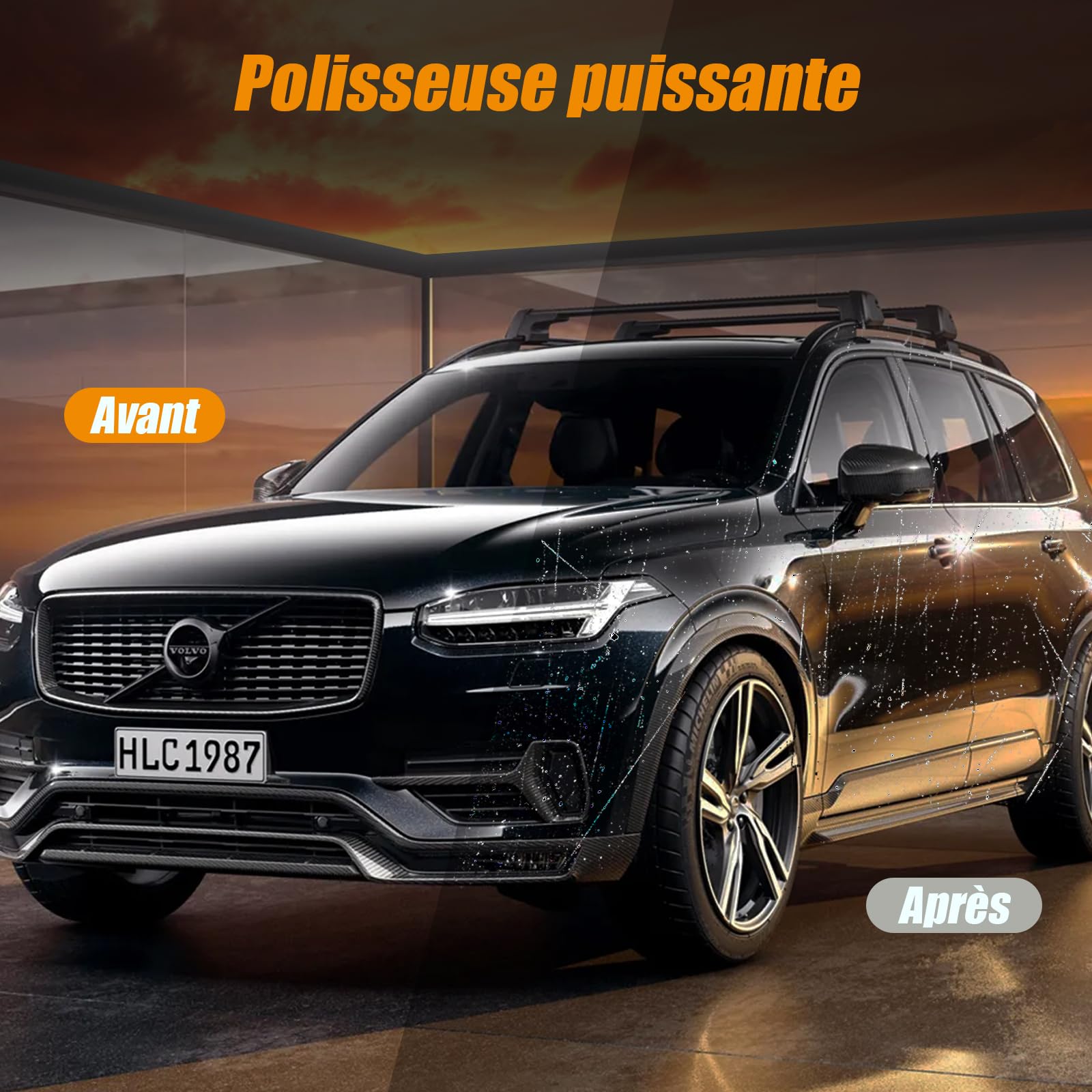 HYCHIKA Polisseuse Voiture 1580W, Polisseuse Rotative, Lustreuse Voiture, Contrôle Variable de 6 Vitesses, Moteur en Cuivre Pur, Kit Polissage Voiture, Lustrage Carrosserie Voiture