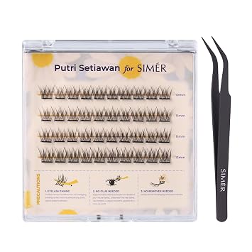 Self Adhesive Lash Clusters Kit Natural Press-On Lashes No Glue Needed 10-12mm Wispy Reusable No Residue Pre Glued Eyelash Clusters C Curl DIY Eyelash Extensions with Lash Tweezers - Daisy