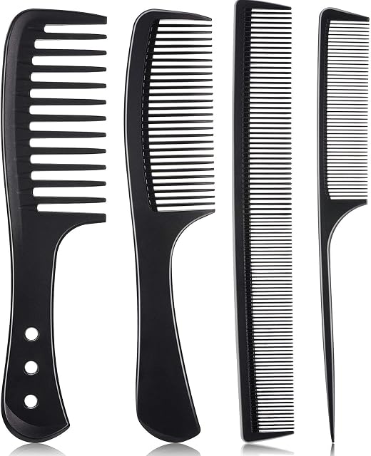 4 Pieces Carbon Fiber Hair Comb Set, Fine and Wide Tooth Comb, Rat Tail Comb Pintail Comb, Wide Tooth Detangling Comb and Anti-Static Heat Resistant Styling Comb for Most Hair Types
