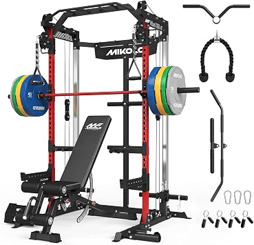 Mikolo Power Cage, 2000LB Power Rack with Independent Dual Pulley System, Multi-Function Home Gym Workout Machine for Cable Crossover and Squat