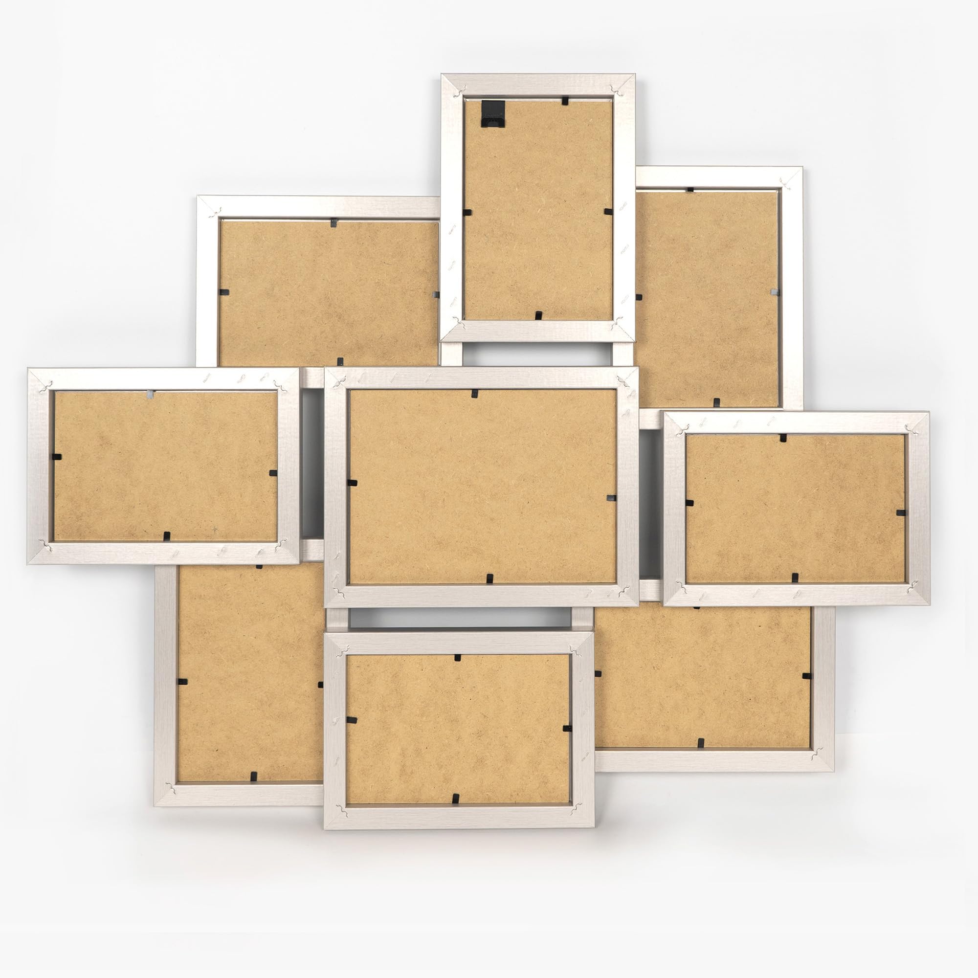 Multirahmen für 9 Fotos – Bilderrahmen Collage aus MDF Holz mit bruchsicherem Plexi – Modern & vielseitig – Hergestellt in der EU – Silber
