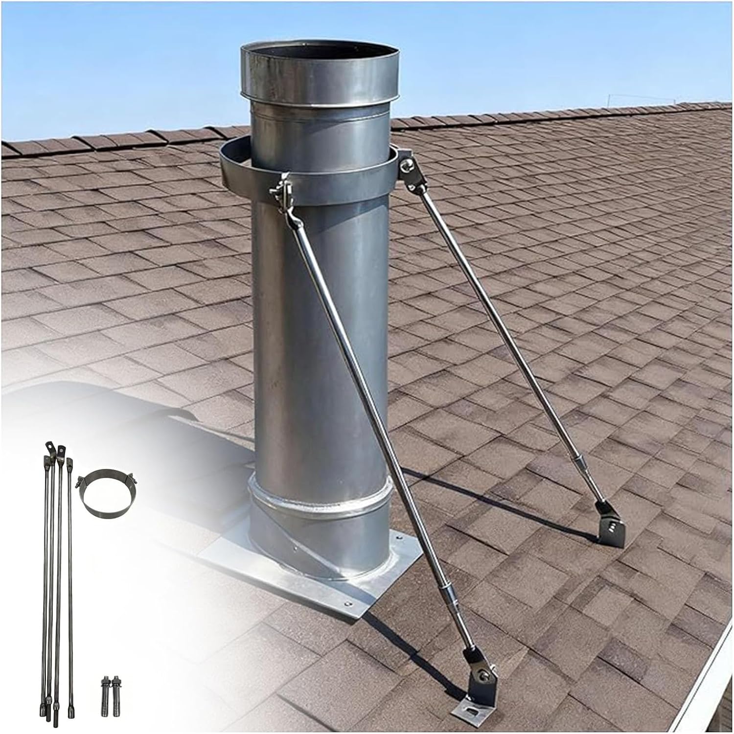 Stainless Steel Chimney Pipe Support Bracket Kit with Screws - Durable Wood Stove Flue Roof Brace for Wall Furnace Installation - Heavy-Duty, Weather-Resistant Design