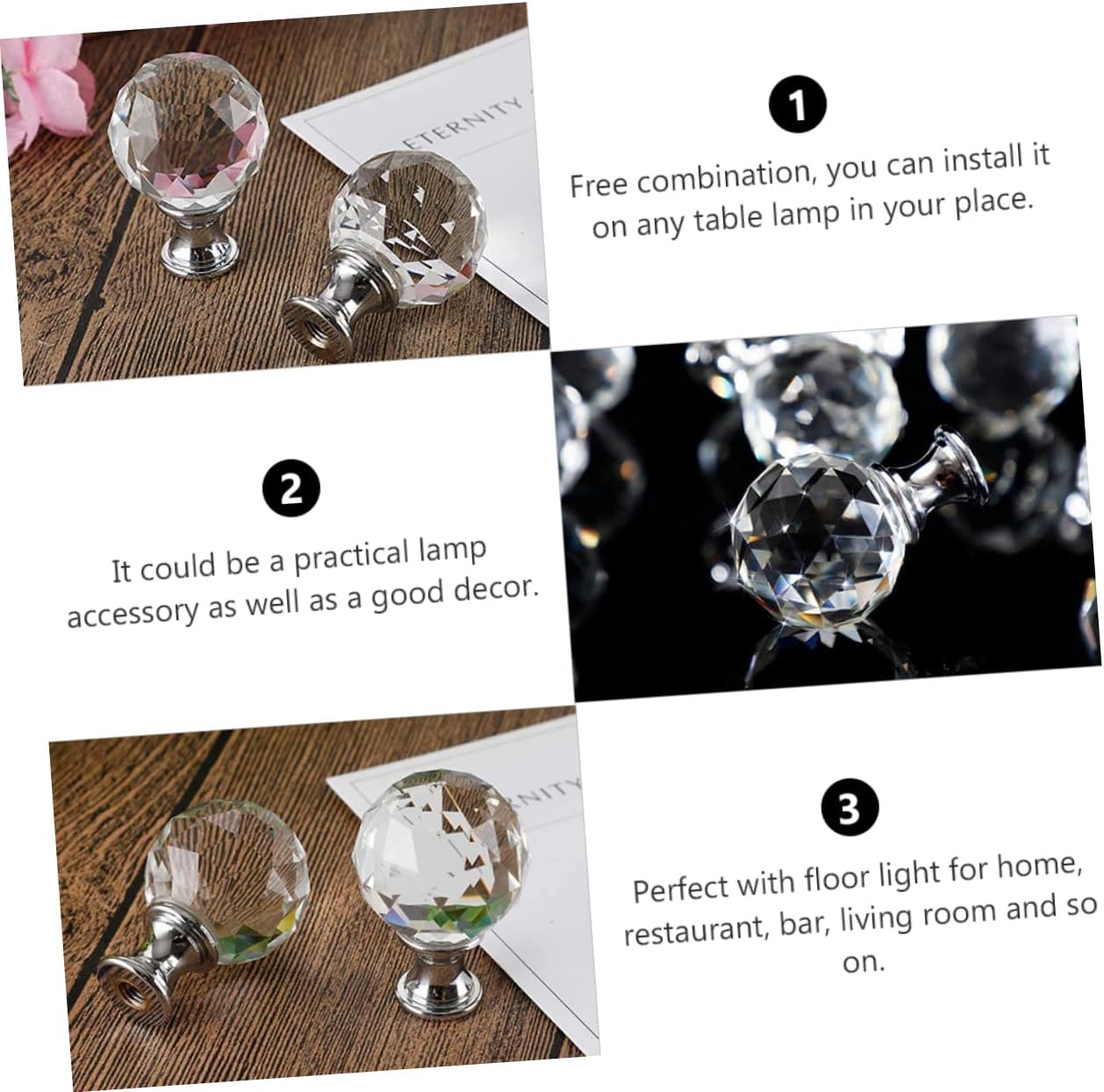 Balacoo 2pcs Crystal Lamp Shade Holder Decorative Harp Knob Finial for Table and Floor Lamps and Reusable Light Fixture Accessory Room Ambiance