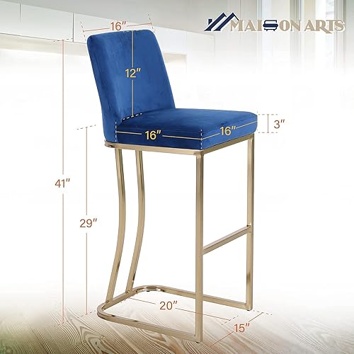 Miniatura 3 de MAISON ARTS Taburete de bar de altura de 24 pulgadas con respaldo para mostrador de cocina taburete tapizado moderno de piel sintética silla de bar