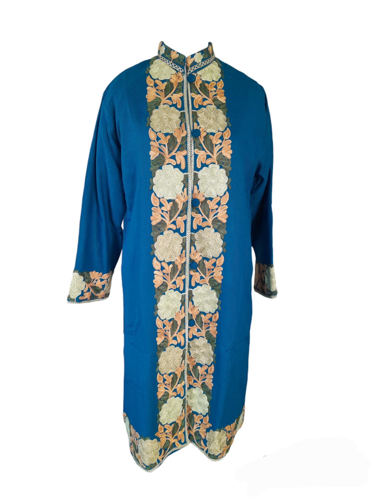 Kashmiri aari embroidery floral design woolen coat with attach lining || Blue color || L: 41.5" B: 21.5" Sleeves: 22" || pockets: 2-picture-16