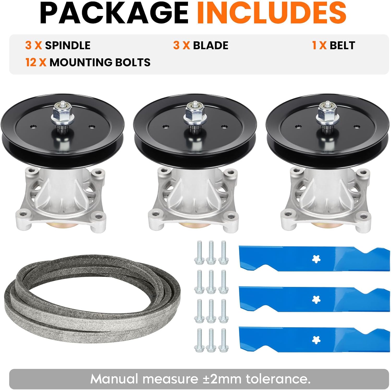 54 inch Deck Rebuild Kit 192870 187292 Spindle Assembly for Poulan PB22H54BF, for Husqvarna YTH2454 LGT2654 LGT2554 GTH2654, Includes Pulley 153535, Blade 187256 187254, 5/8" x 147.5" Belt 21546382