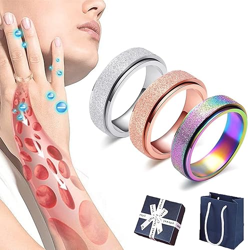 Frostaly - Anillo giratorio de iones de potasio anillo spinni de iones de potasio colorido anillo de acero inoxidable con purpurina anillo giratorio