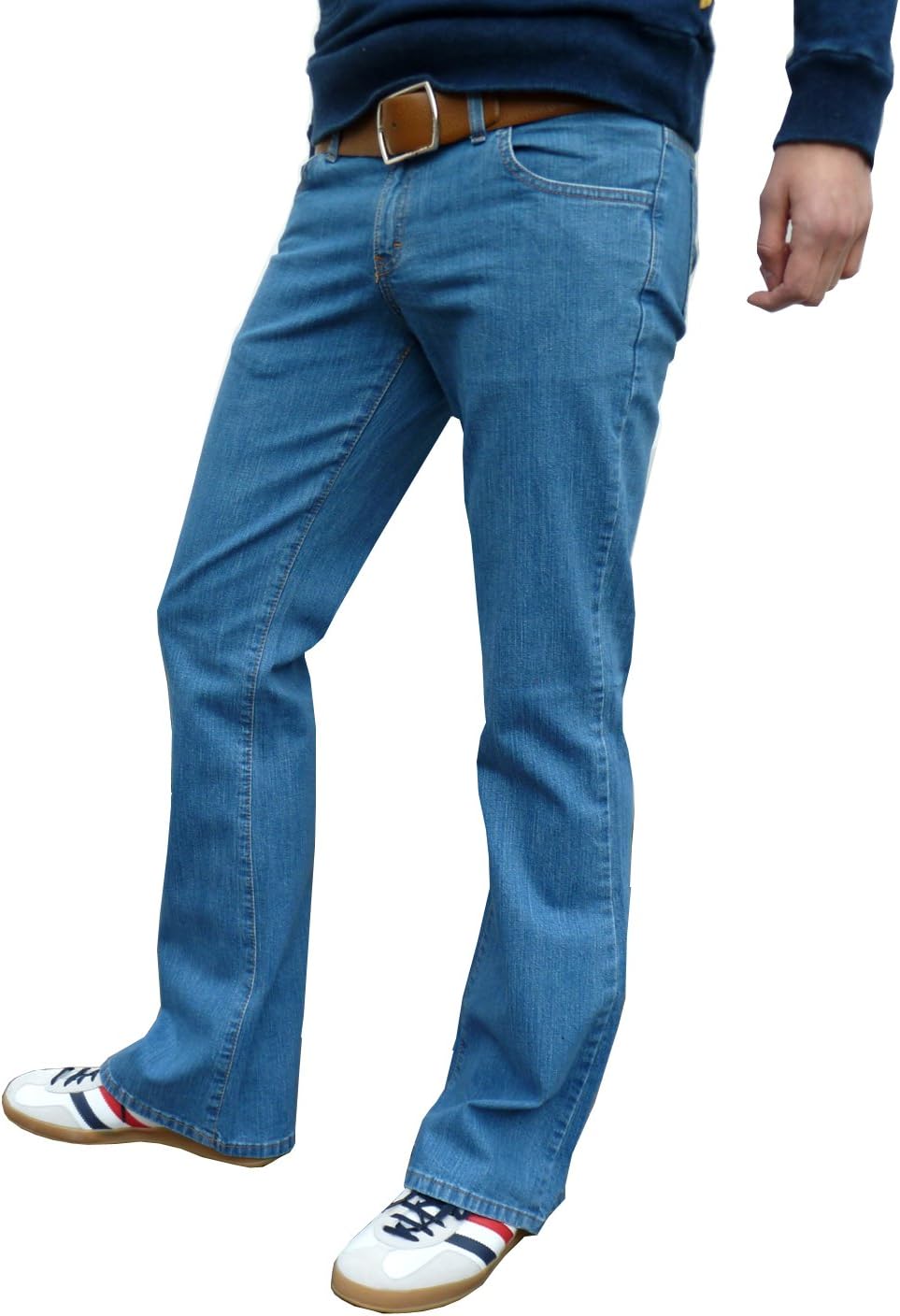 Mens Blue Stonewash Blue Denim Bootcut Flares Retro Hippie Jeans