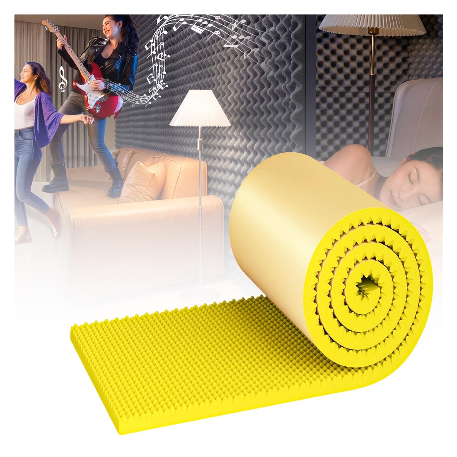 Rotolo Schiuma Acustica Parete Ignifuga(B,3cm/1x45m) | Adesivo forte 3 strati|Classe basso odore|Facile da tagliare|Ideale per isolamento fonoassorbente st