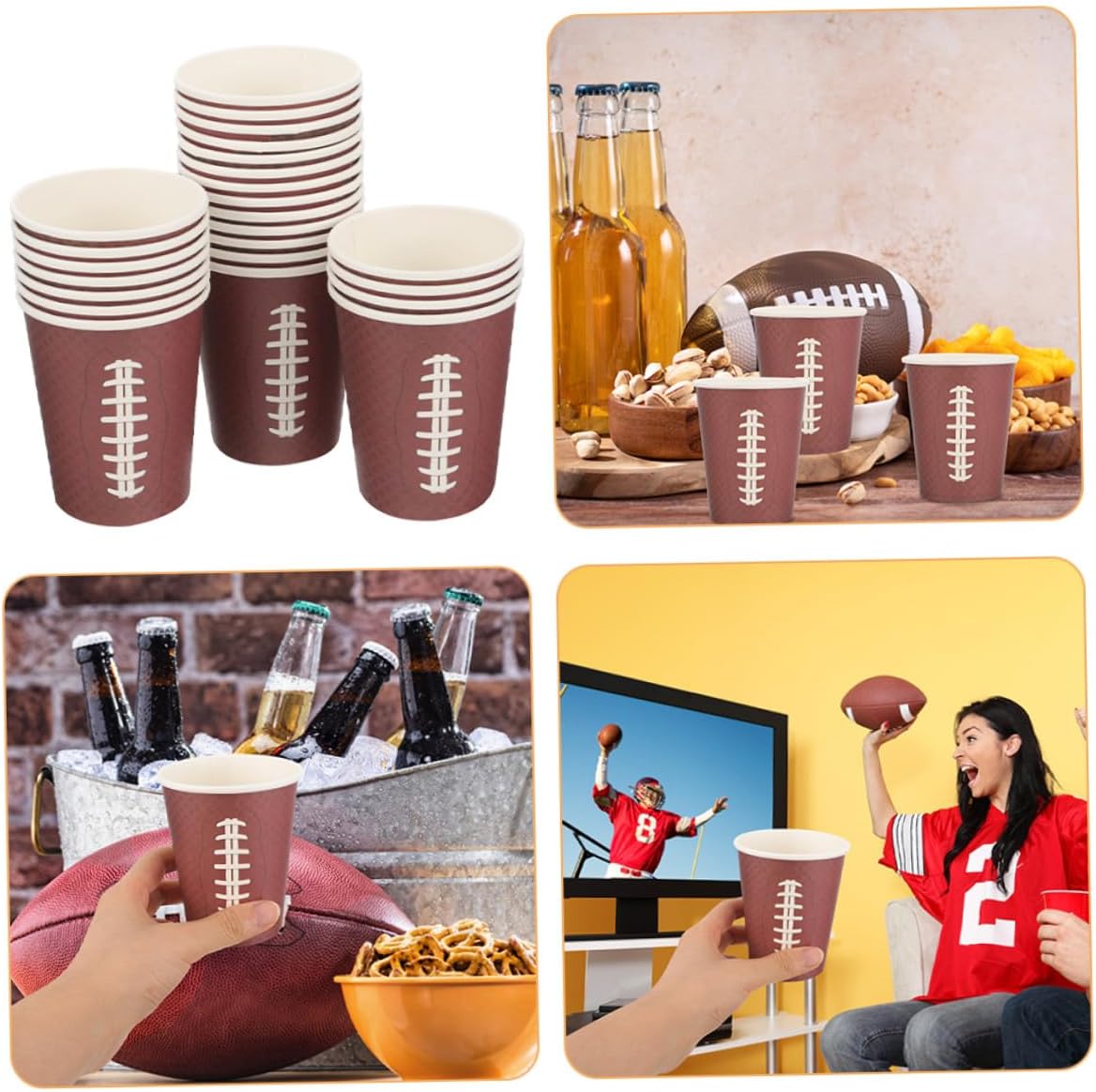 48pcs Rugby Themed Paper Cups Thickened Disposable Coffee and Juice Drinking Cups for Sports Events Birthday Parties Tailgating