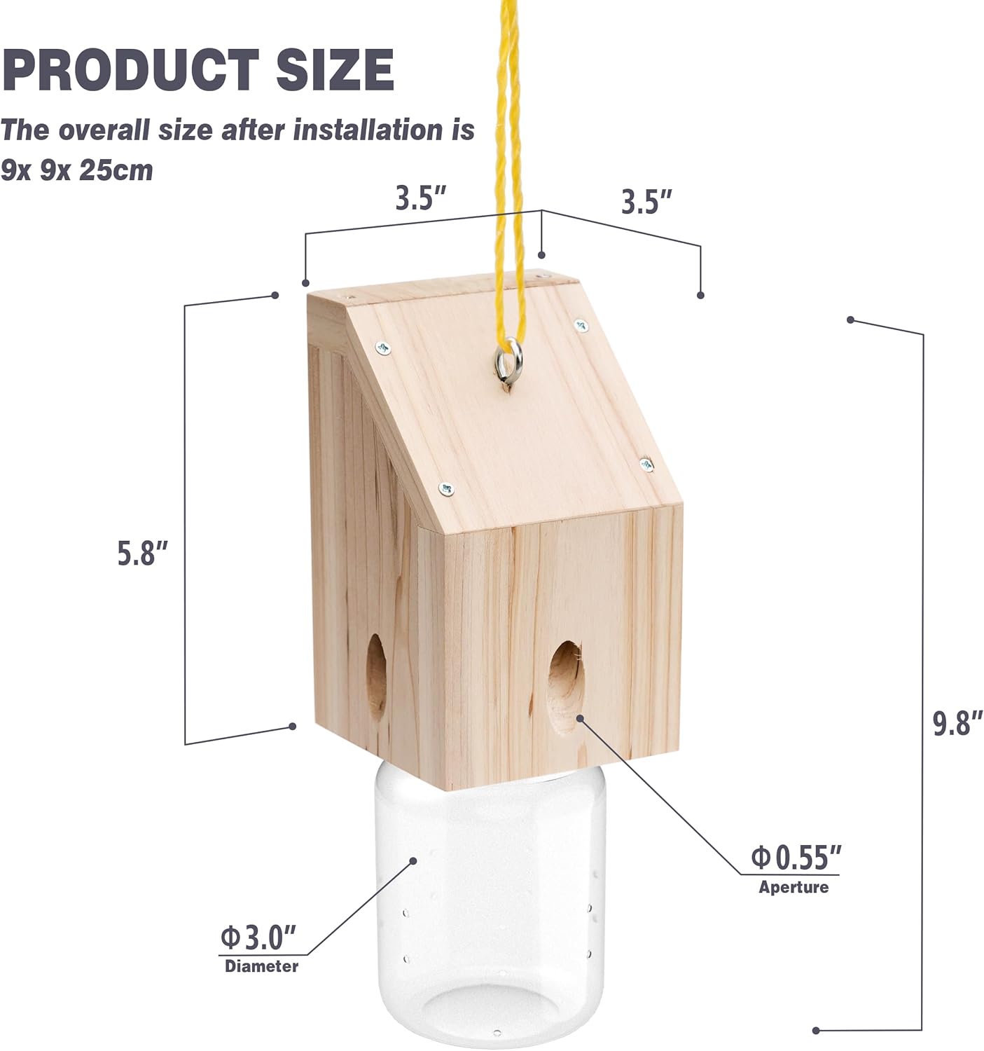 Carpenter Bee Trap for Outside - Shed Style Nature Hanging Wood Trap for Outdoor with Removable Bee Vault Plastic Jar (1 Pack)