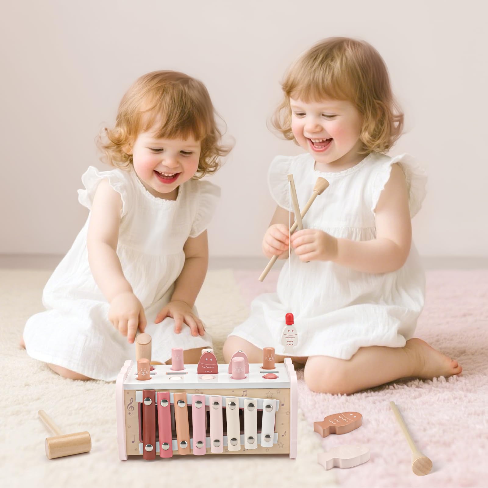 Joyreal Giochi Montessori 1 Anno - Giochi in Legno per Bambini, Acchiappa la Talpa, Strumenti Musicali e Xilofono, Gioco Interattivi Regalo Bambina Bambino 1 2 3 Anni