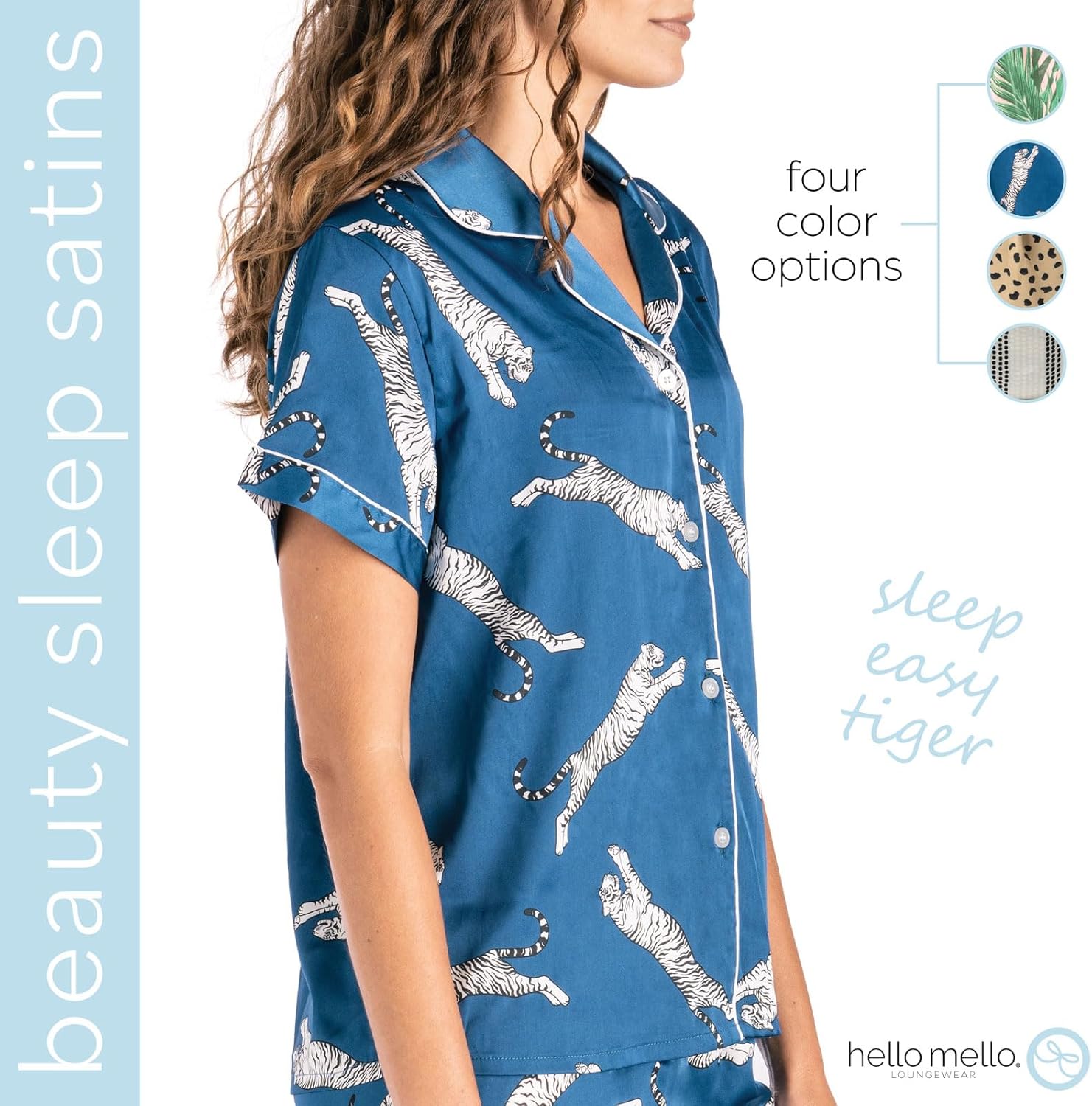 Hello Mello Pajama Top Satin Pajamas Short Sleeve Button-Down Silky Shirt for Women, Girl - Image 3