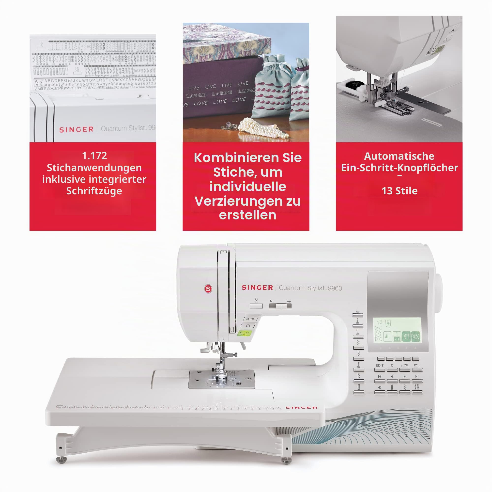 SINGER 9960 N?h- und Quiltmaschine mit Zubeh?r-Set, Anschiebetisch, 600 Stiche, elektronischer Auto-Pilotmodus