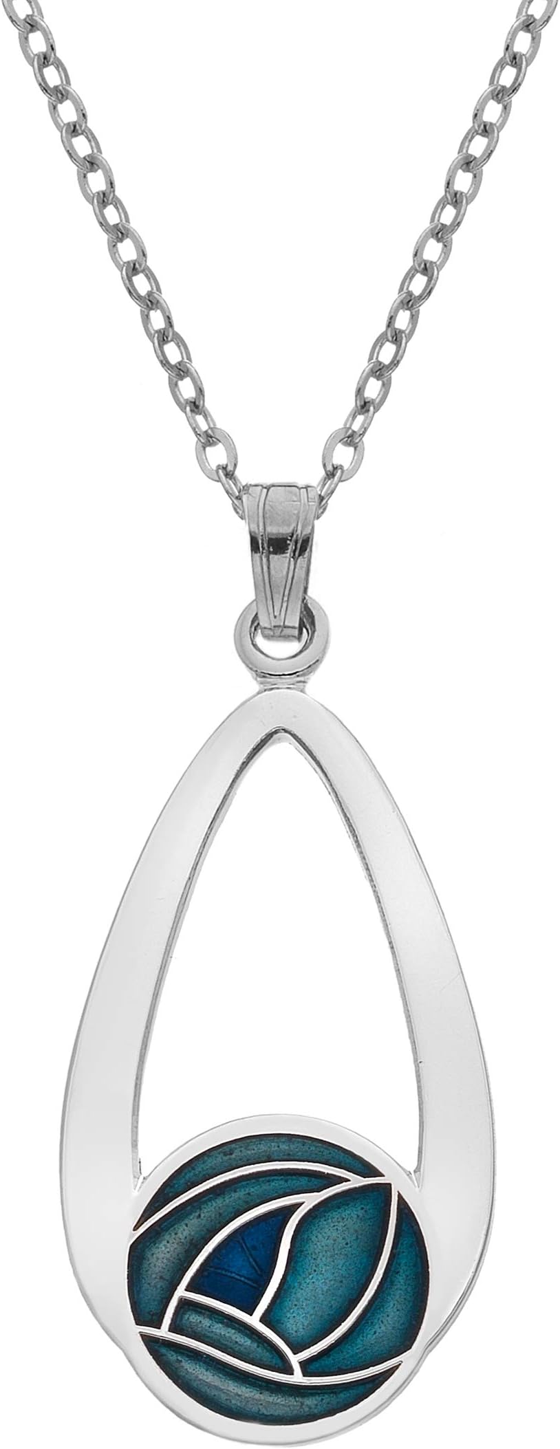 Rennie Mackintosh Inspired Enamelled Oval Teardrop 28mm Round Rose Necklace Pendant On 16 Inch Chain In Presentation Box (Turquoise)