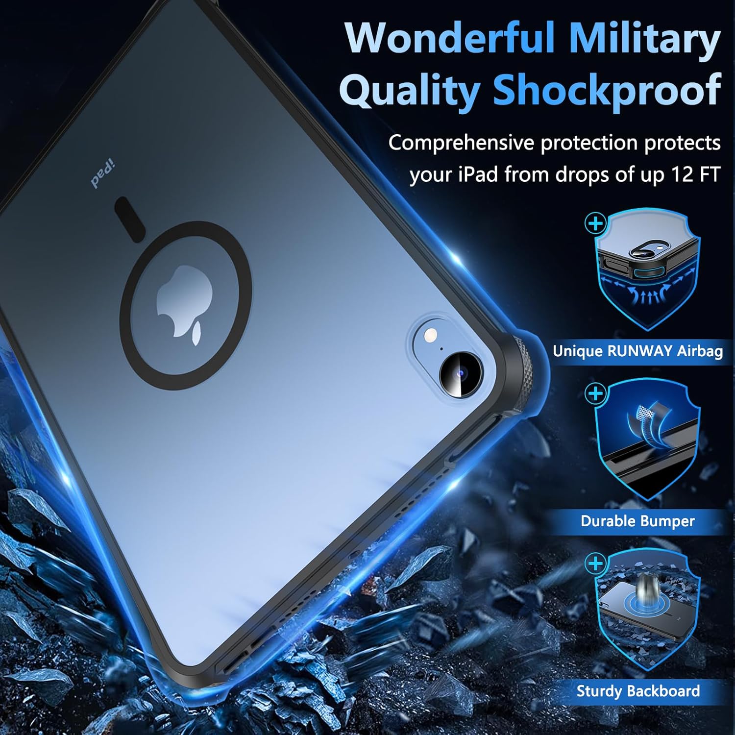 OWKEY Magnetic Case for iPad mini 7 A17 Pro 2024/ iPad mini 6 2021 8.3'', iPad mini 7th/6th Gen Case for Magsafe with Tempered Glass,[Shockproof Military] Translucent Back Slim Bumper Cover, Black - Image 8