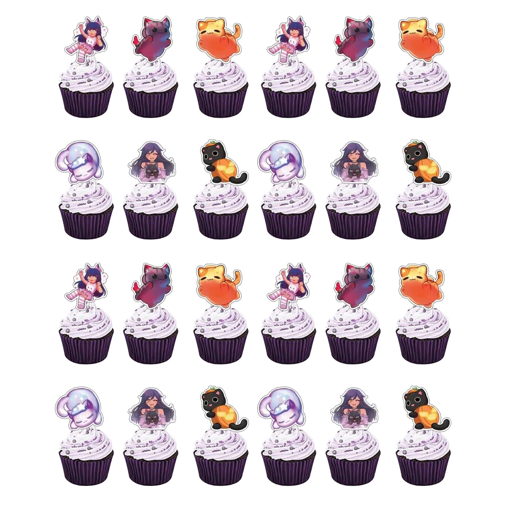 24pcs Meemeows Aph-mau Cat Game Party Decorations Cat Game Theme Birthday Party Supplies cake topper party suppliers Aph-mau Cat cup cake topper party decoration sets
