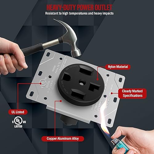 Miniatura 2 de Enerlites - Toma de corriente para secadora, 30 A, NEMA 14-30R, 66300-BK