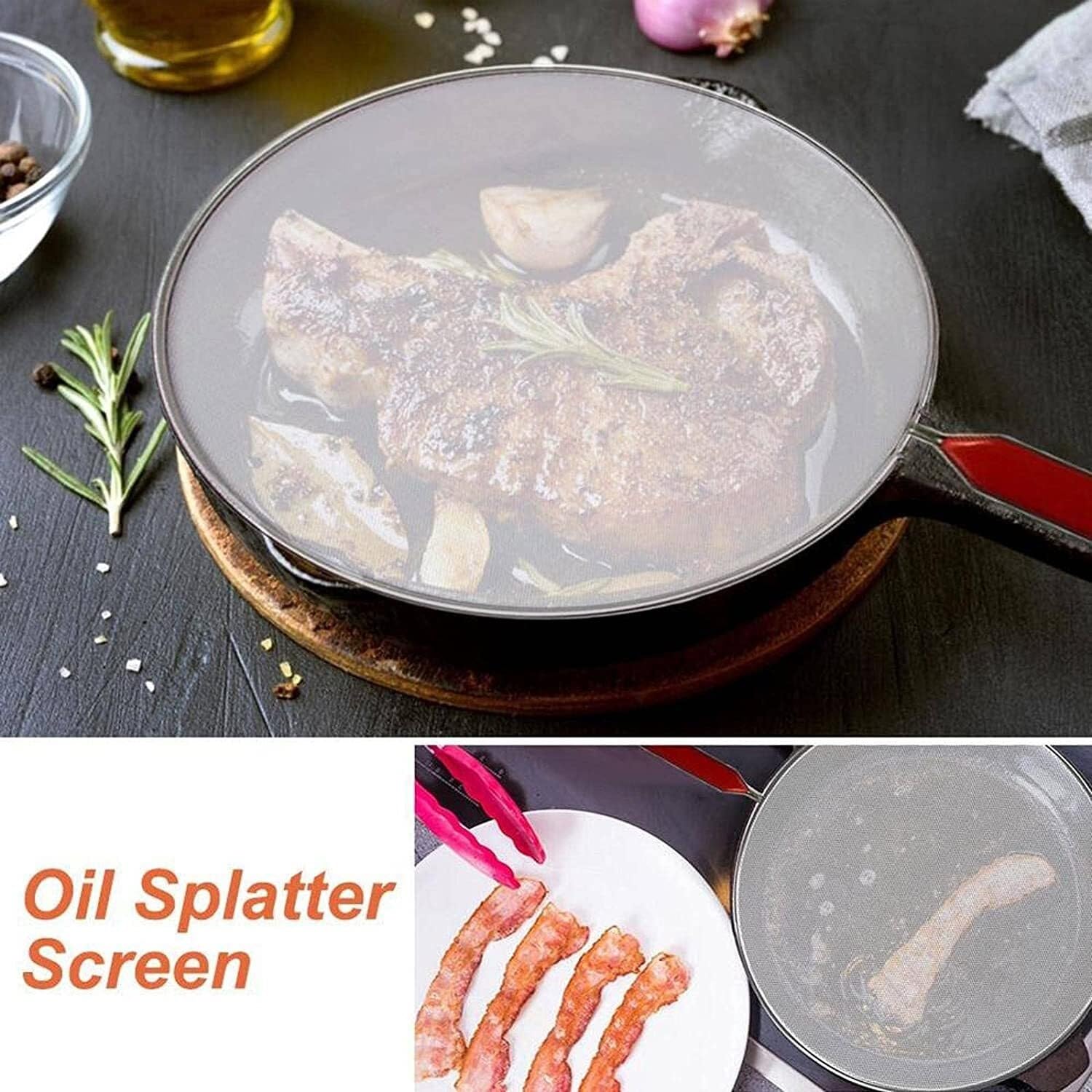 Schaumlöffel, Siebe Lebensmittelsiebe Edelstahl Ölspritzsieb Bratpfannenabdeckung Feinmaschiger Fettspritzschutz Öldichtdeckel Filter Küchenwerkzeug Schaum(33cm)