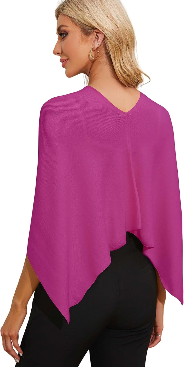 PULI Women Capri Poncho Sweater Petite Cropped Versatile Shawl Slender Frame Fit Soft Knit Wraps Cowl Neck Short Tops - Image 2