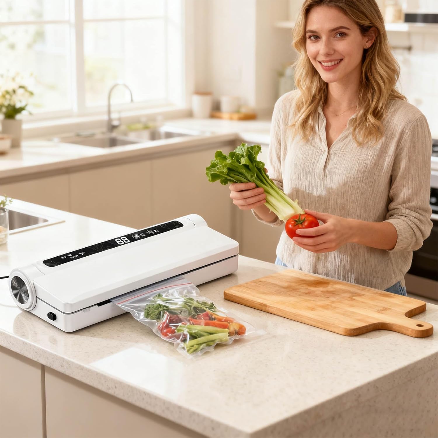110V Multifunctional Bag Sealer Heat Seal Resealer Machine for Bags Bags Chip Automatic Vacuum Sealer with Touch Panel