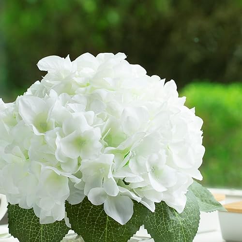 Miniatura 4 de ENOVA FLORAL Hortensias de seda artificiales en jarrón con agua sintética, arreglos florales de seda en jarrón para decoración del hogar, mesa de