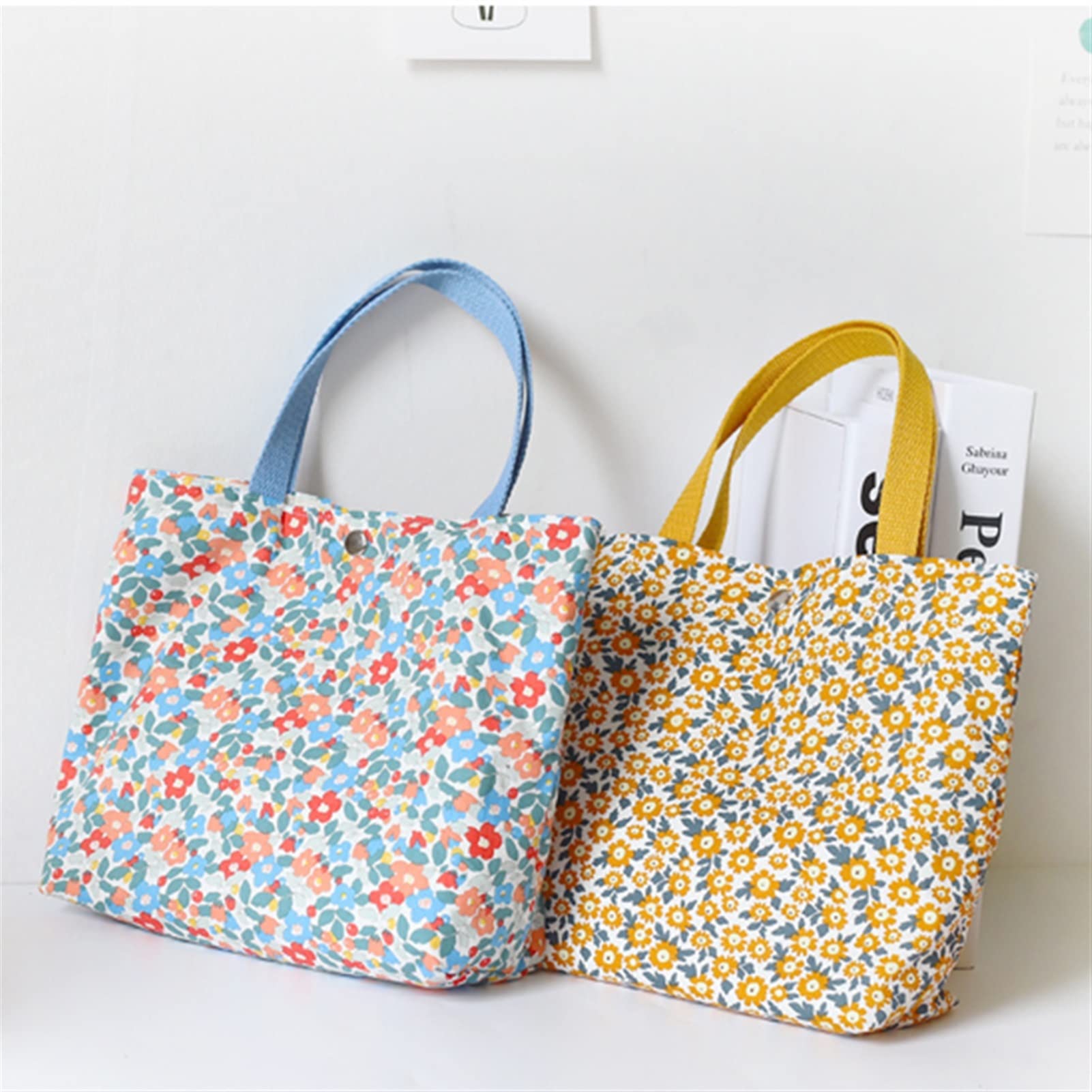 Floral Bento Bag Mini Leinwand Einkaufstasche Bequeme Lunchbox Tragbare Lebensmittelbeutel Nette Picknick Reise Lebensmittel Aufbewahrungstasche Mittagessen Tragetaschen